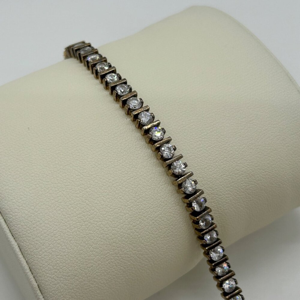 Vintage Sterling Silver Tennis Bracelet Gold Vermeil CZ Round Cut Cubic Zirconia - Picture 11 of 13